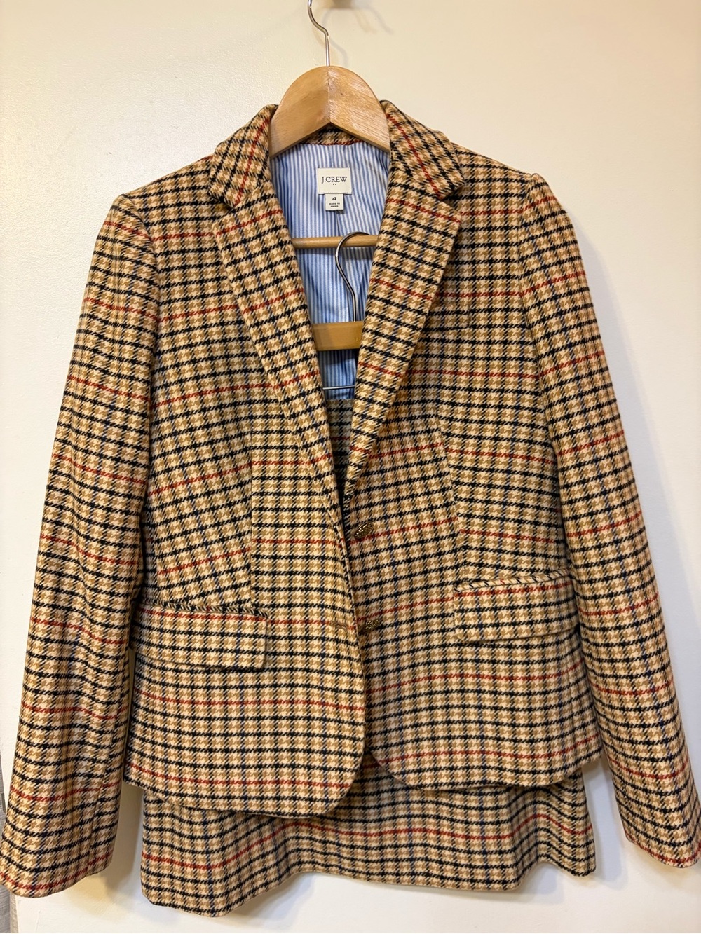J. Crew Women Tan Houndstooth Blazer Size 4 with Skirt Size 2 Set